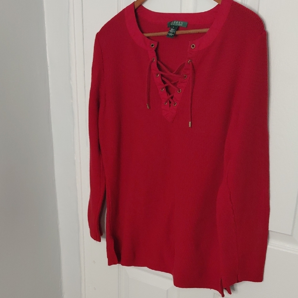 Ralph Lauren Crimson Lace-Up Top